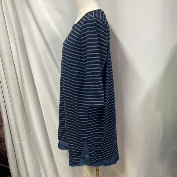 J. Jill Striped Shift Dress Blue Cotton Denim 3/4 Sleeve Women MP Spring Classic - Picture 8 of 16